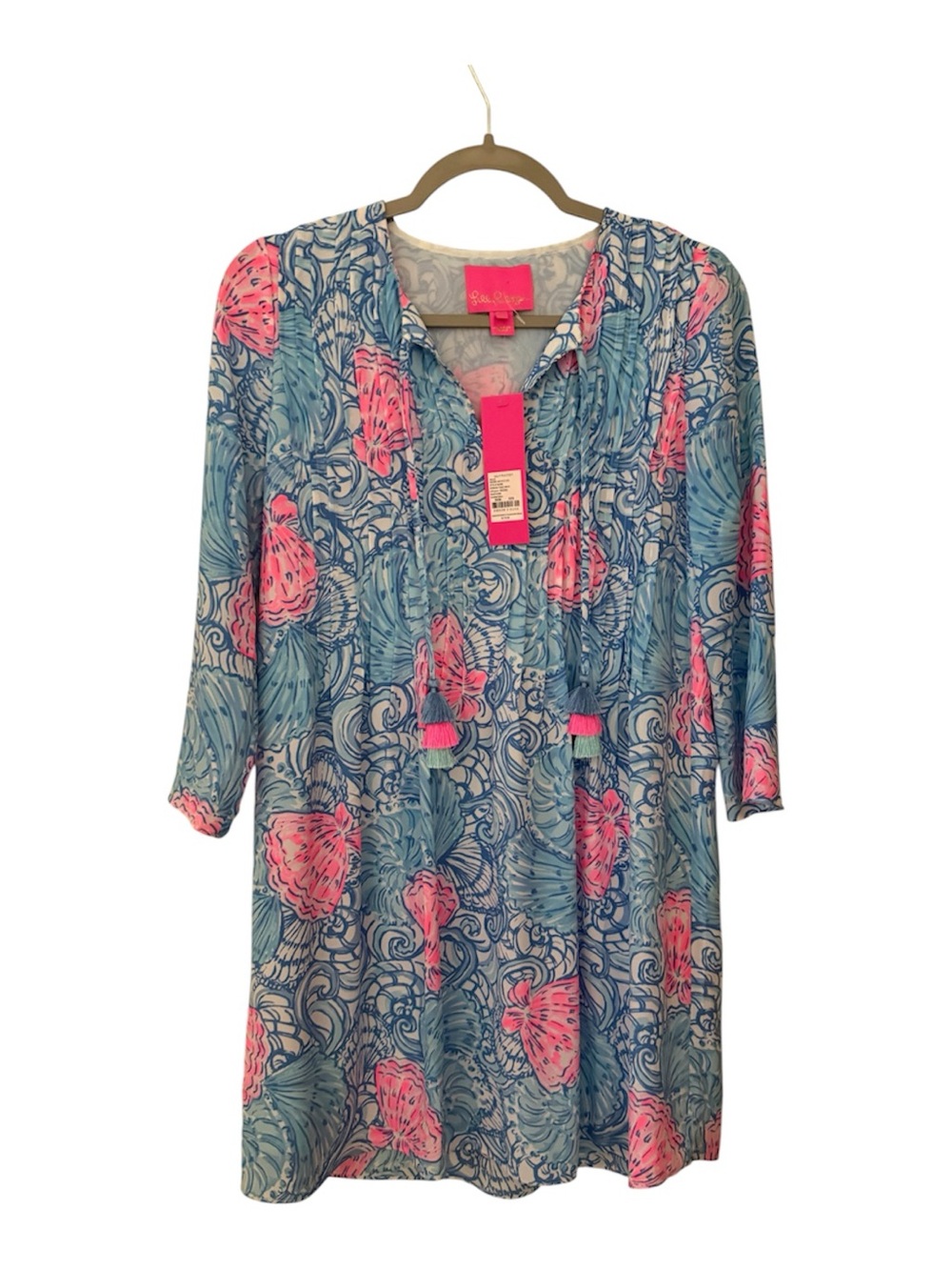 Lilly Pulitzer Blue & Pink Floral Tassel Short Dress